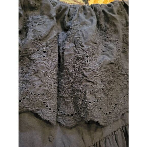 Piper Dress Women's Small Black One Shoulder Eyelet Ruffle Midi Summer - Picture 3 of 5